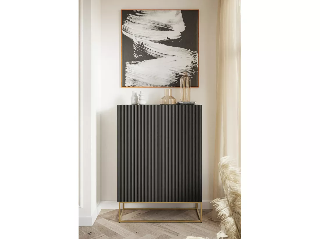 Commode haute à deux portes - 90 cm - noir - VELDIO