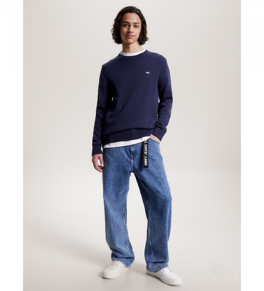 Suéter Tommy Jeans Essential Navy Logo com gola redonda