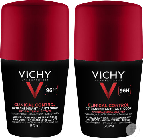 Vichy Clinical Control Détranspirant 96h Transpiration Excessive Anti-Odeurs Peaux Sensibles 2x50ml