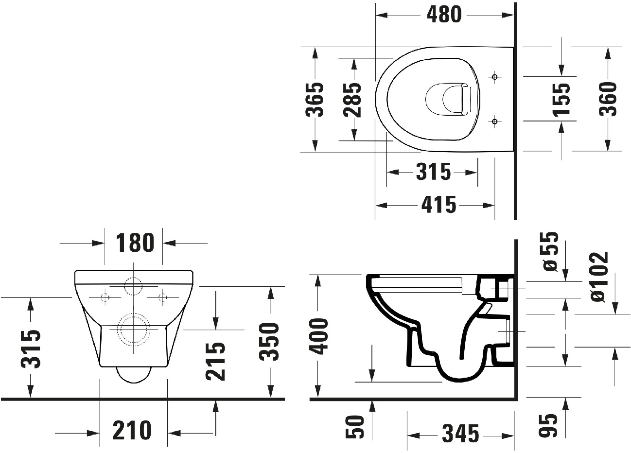 Duravit No. 1 compact toilet randloos wit glans