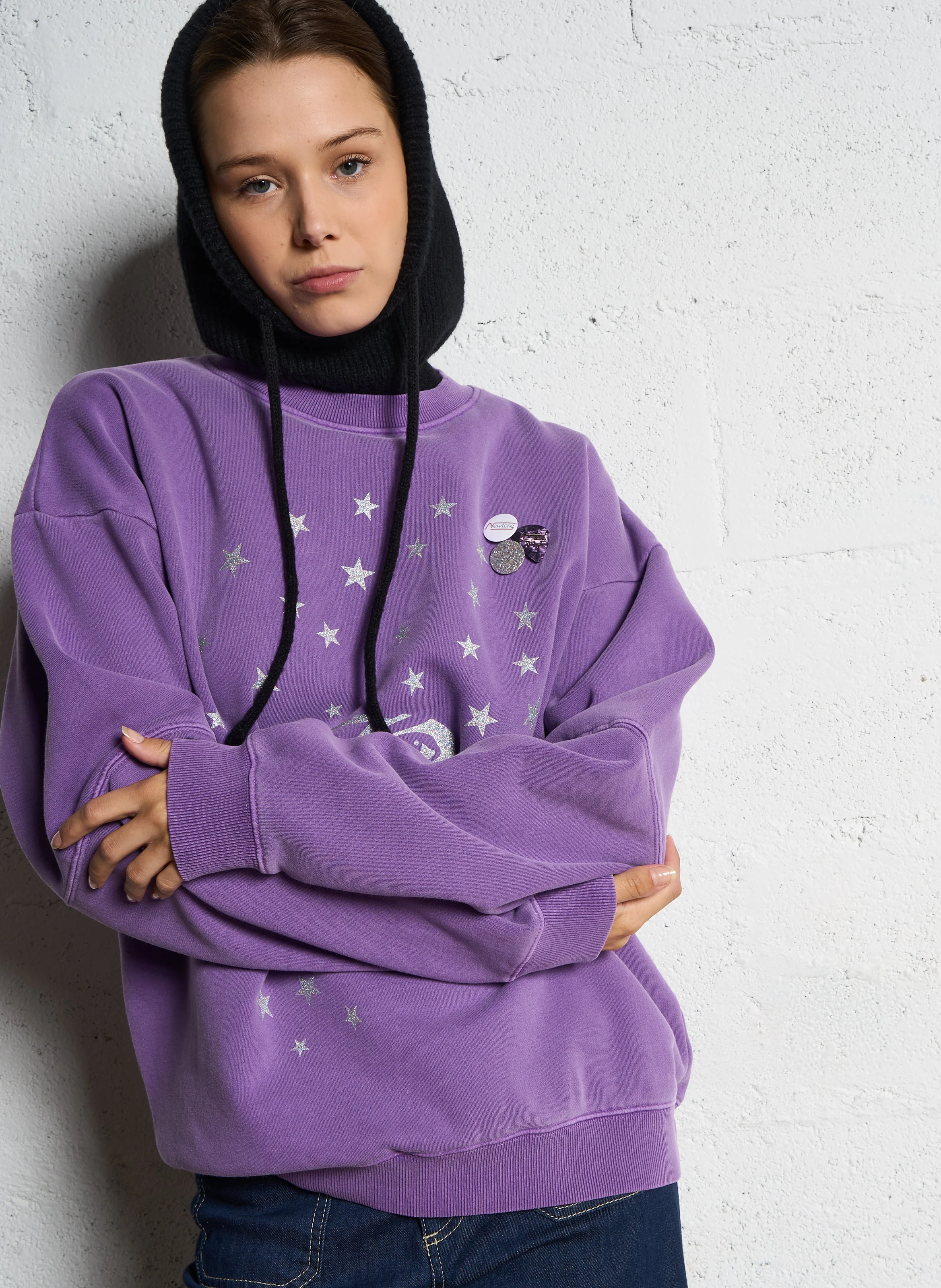 ROLLER SINGER - Sweat ample col rond sérigraphié en coton mélangé | Violet