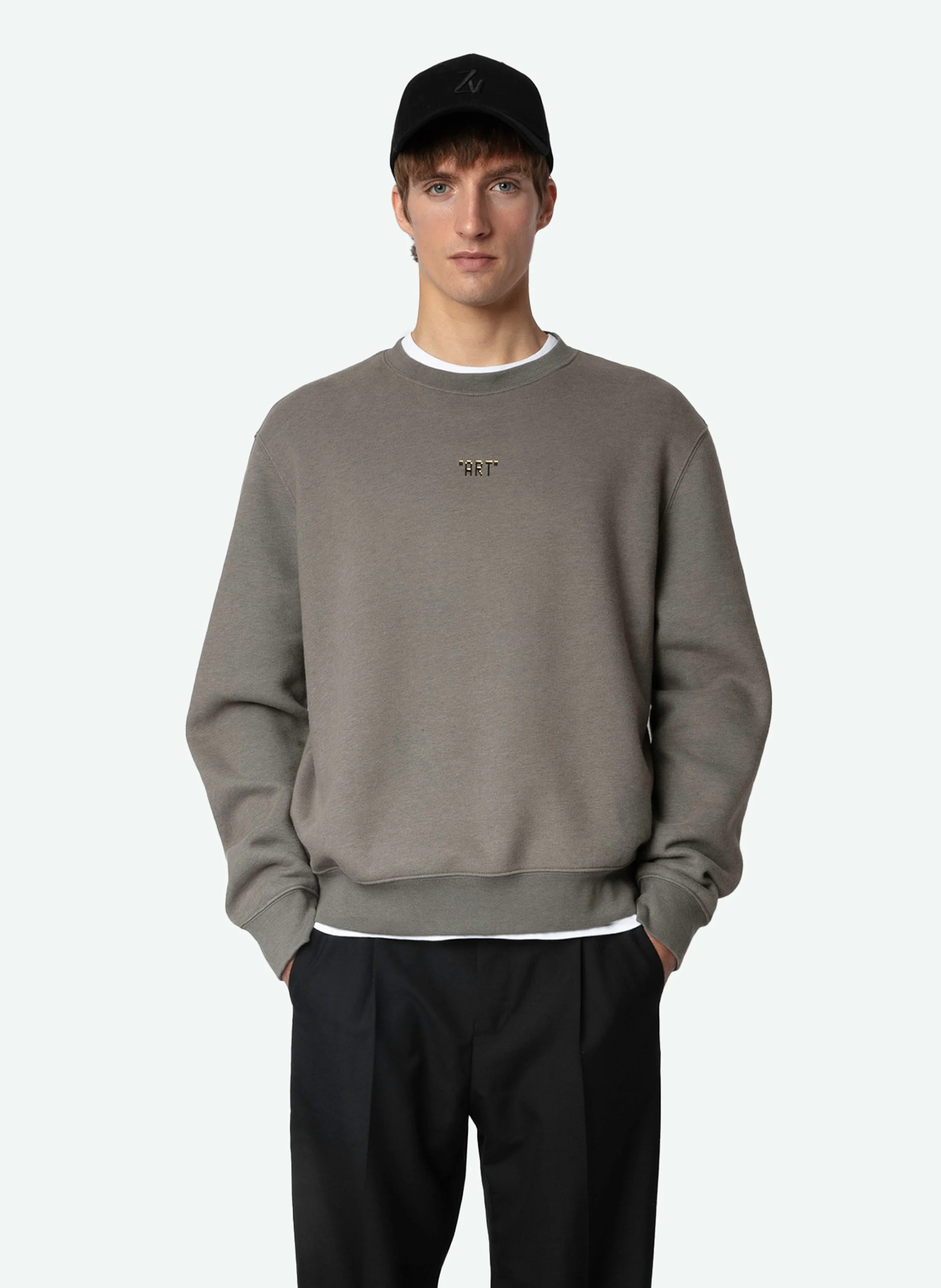 SIMBA - Sweatshirt droit en coton bio mélangé sérigraphié | Gris