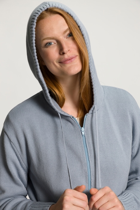 Strickjacke, kurzer Boxy-Schnitt, Kapuze, Biobaumwolle