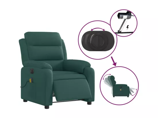 Fauteuil massant inclinable électrique Vert foncé Tissu