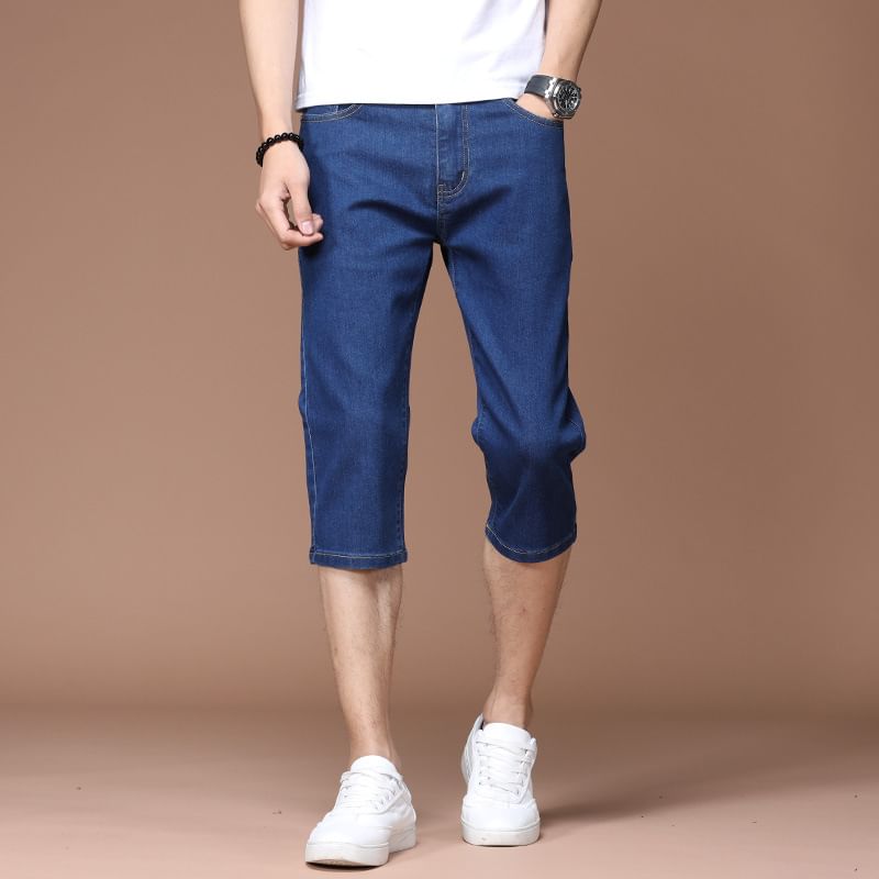 Acrius - Mid Rise Washed Capri Slim Fit Jeans