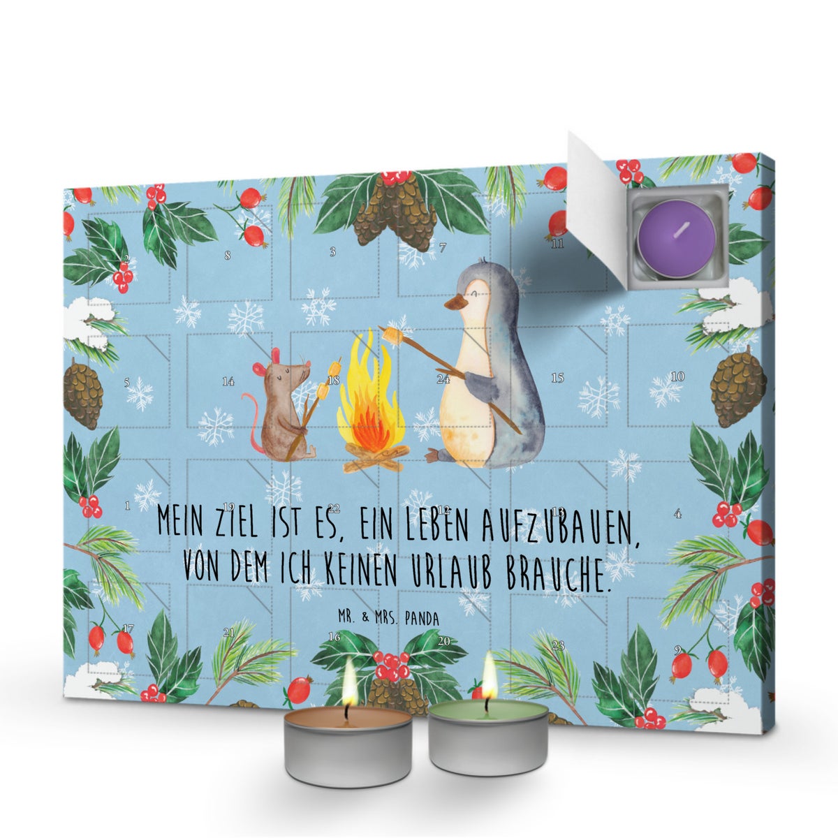 Mr. & Mrs. Panda Geurkaars Adventskalender Pinguïn Kampvuur - Pastelblauw