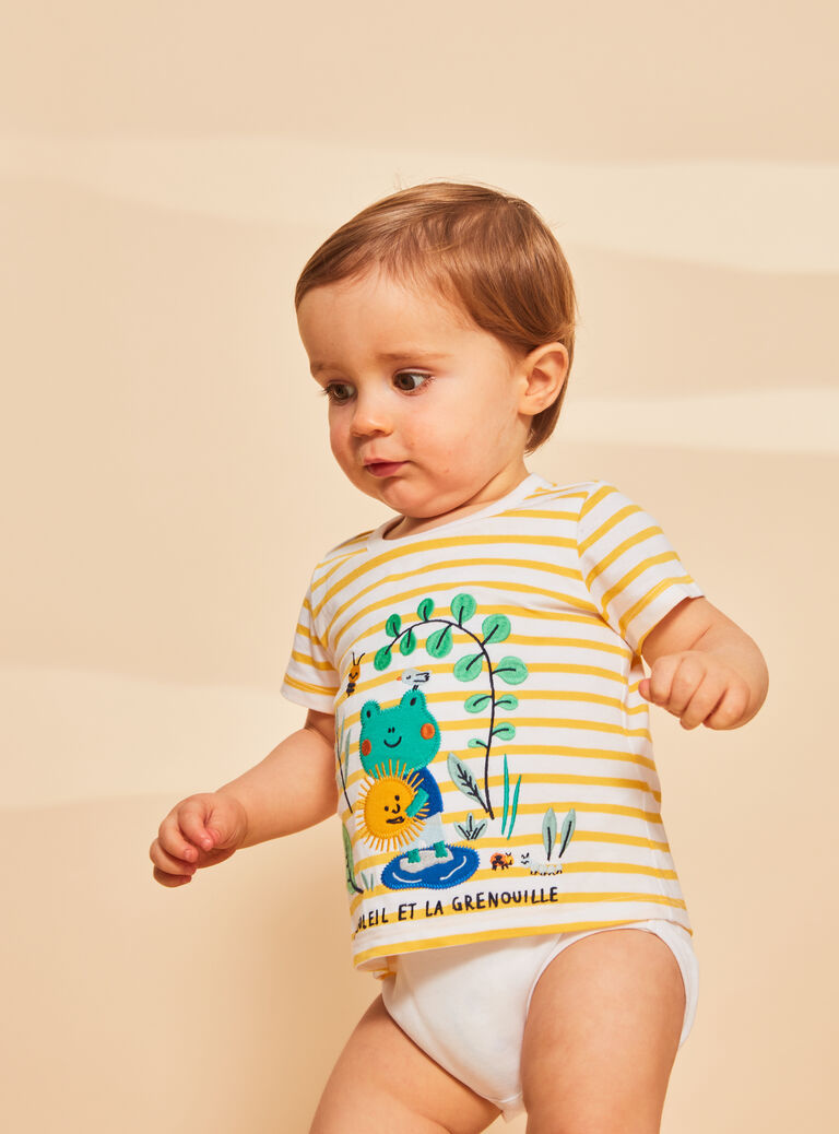 Body t-shirt jaune à imprimé à rayures.