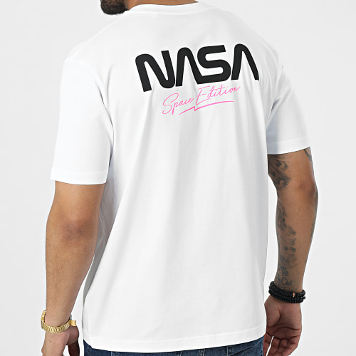 Tee Shirt Oversize Large Space Edition Blanc Rose Fluo
