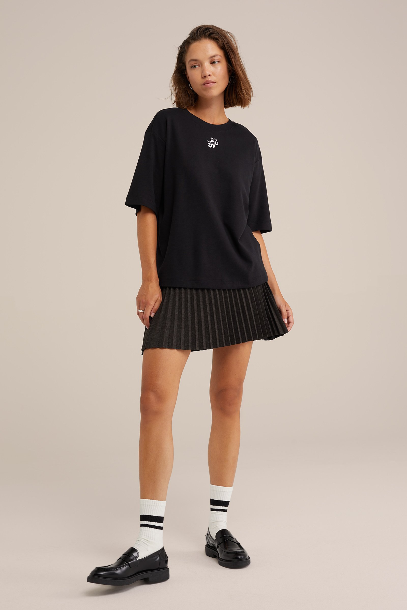 loose fit T-shirt met embroidery WE Fashion Zwart