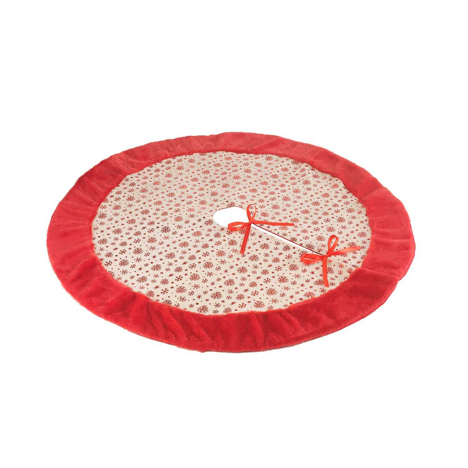 novooo Weihnachtsbaumdecke Ø 1 m Rot mit Schneeflocken