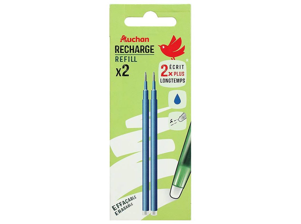 2 RECARGAS PARA CANETA GEL AUCHAN APAGÁVEL AZUL