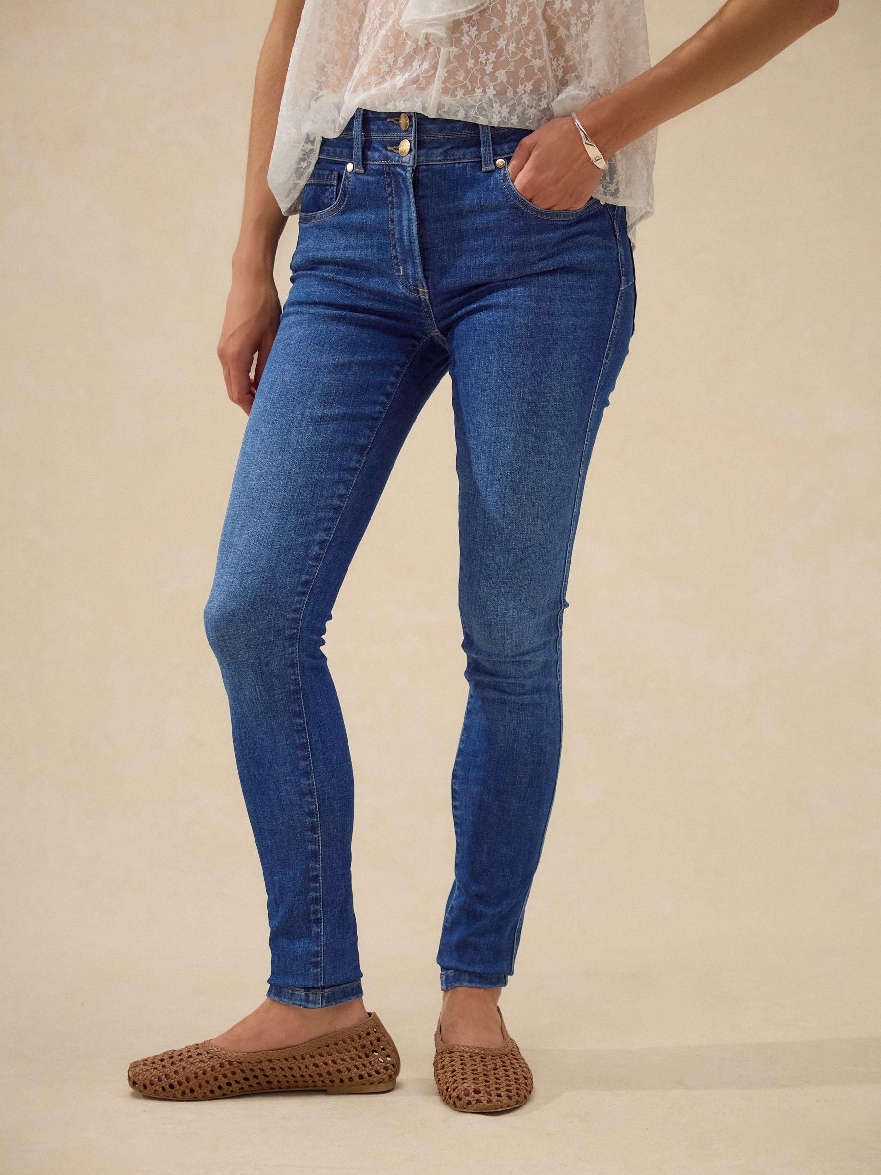 Middenblauwe denim wassing - Skinny jeans met verlengings- en afslankeffect
