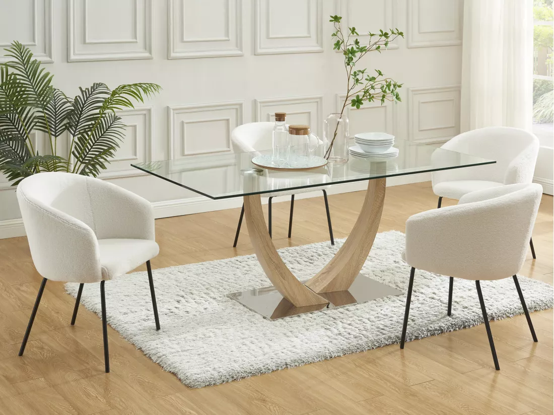 Lot de 2 chaises avec accoudoirs en tissu bouclette et métal - Crème - MORONI de Pascal MORABITO