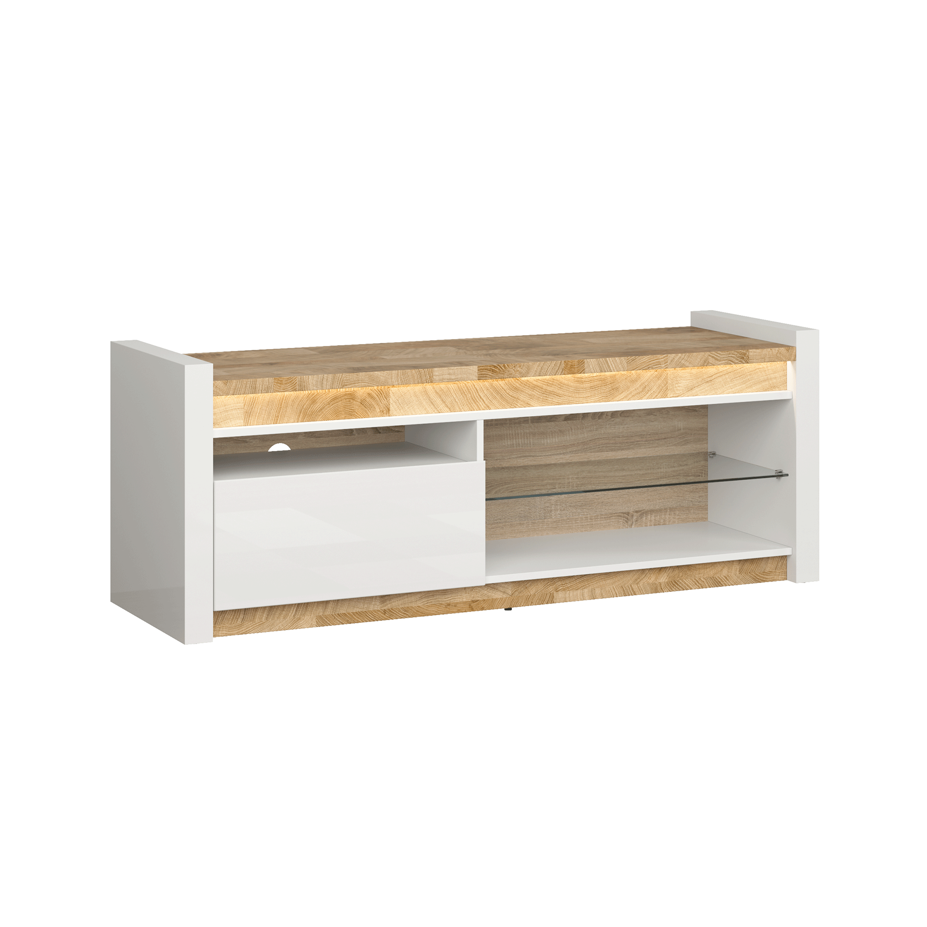 TV-Lowboard - weiß Hochglanz - LED-Beleuchtung - 147 cm breit