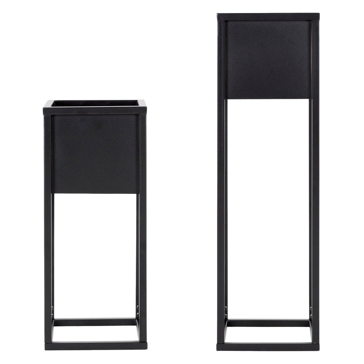 ML-Design Bloemenstandaards, Set van 6, Zwart, 21 x 50/70 x 21 cm, Moderne Bloempotstandaards met Plantenbak, Weerbestendige en Robuuste Metalen Plantenstandaards, 2-delige Bloempothouder, Decoratieve Plantenbak