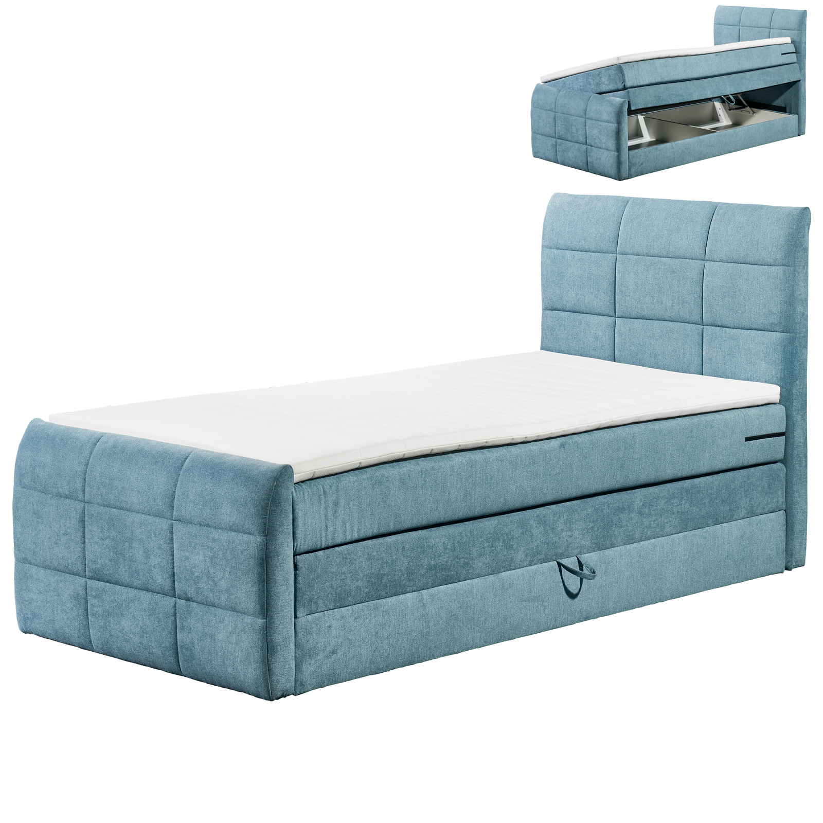 Boxspringbett - denim - H2 - 100x200 cm