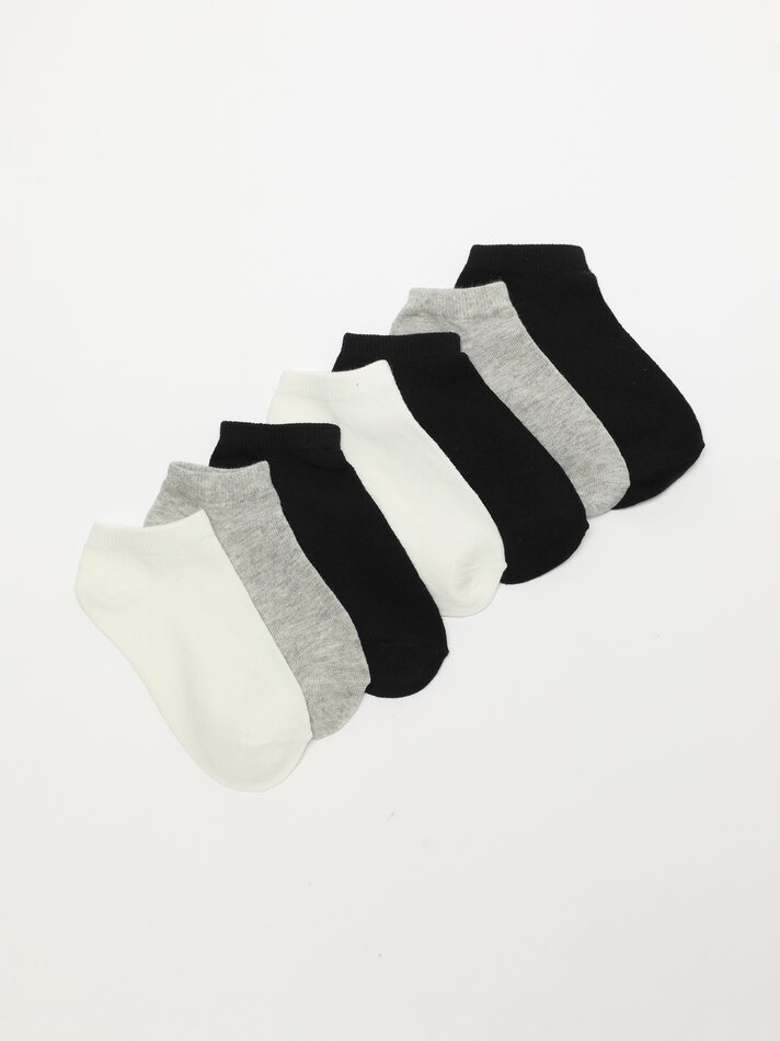 Pacote com 7 pares de meias curtas em cores básicas - Branco/cinza