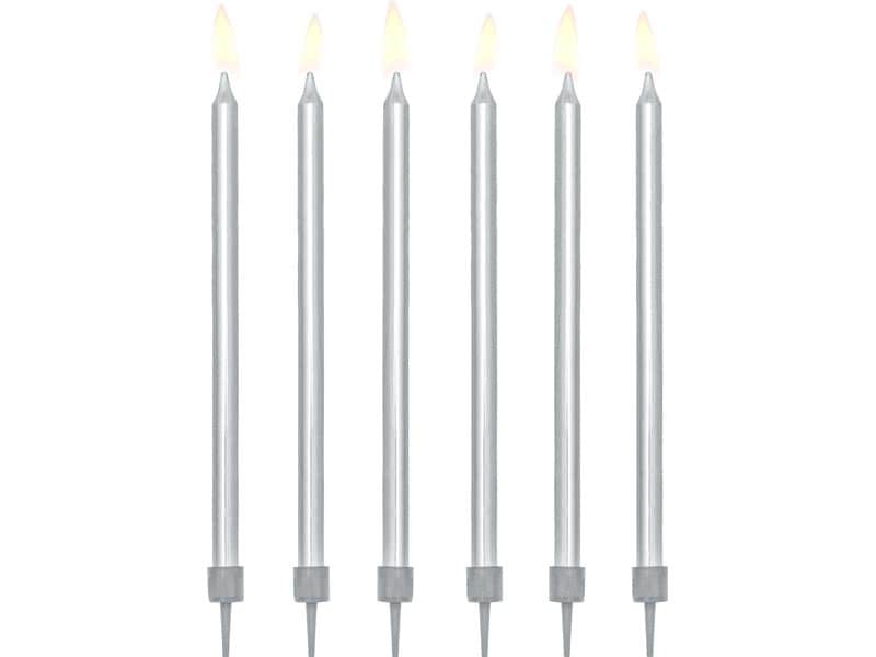 Partydeco Kerze 12.5 cm, 12-teiig, Silber Schlichte Geburtstagskerzen