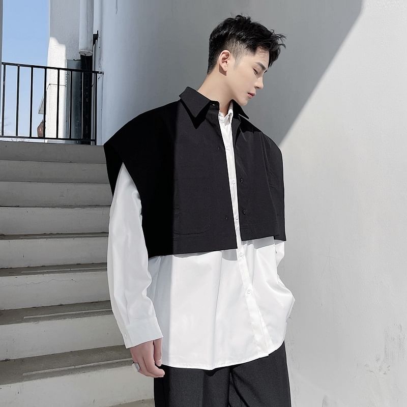 Adotuastic - Mouwloos, kraagloos, effen cropped shirt