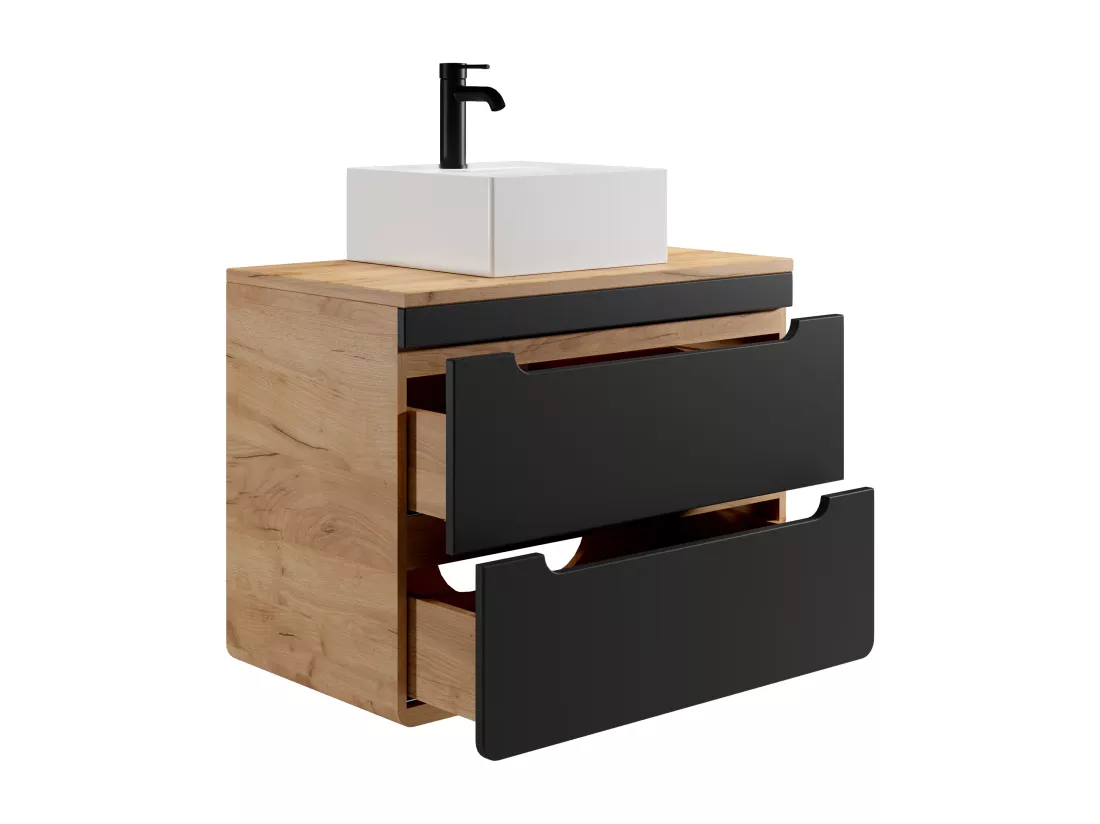 Meuble de salle de bain suspendu avec vasque à poser - 80 cm - Naturel clair et anthracite - ARUBA