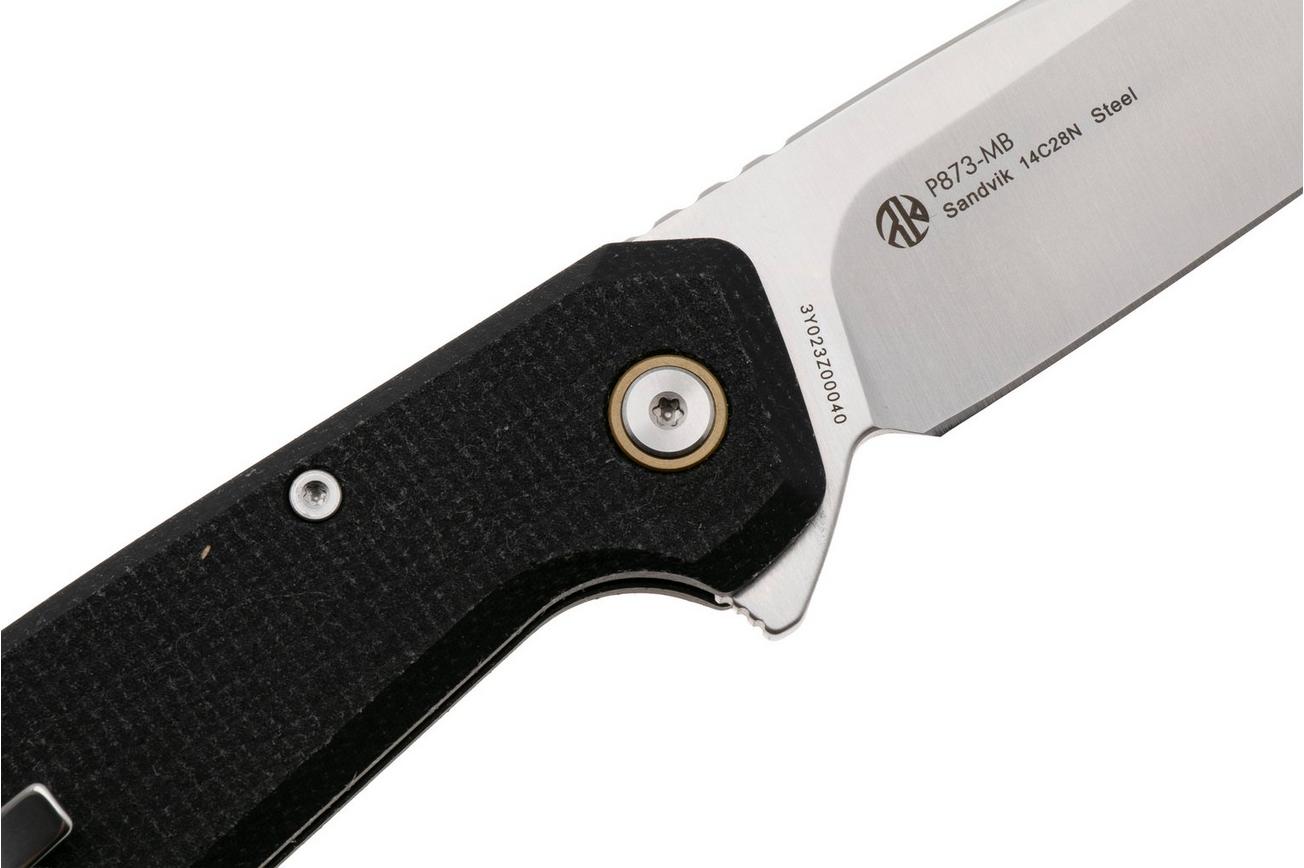 Ruike P873-MB Satin 14C28N, Black Micarta, zakmes