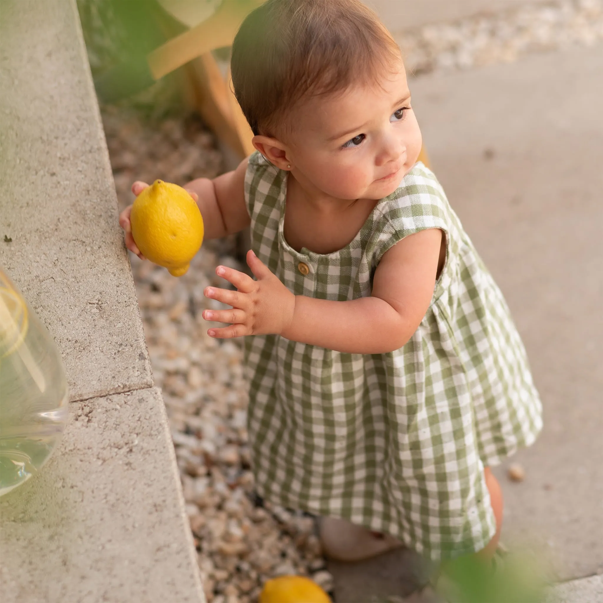 Firsts par Petit Lem Robe Lin Gingham Cactus 3-24mois