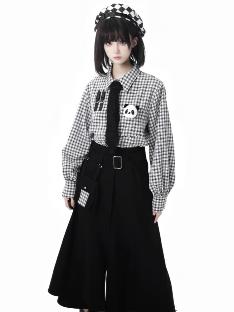 Florimi - Hoge taille imitatie tweedelige geruite cropped culottes