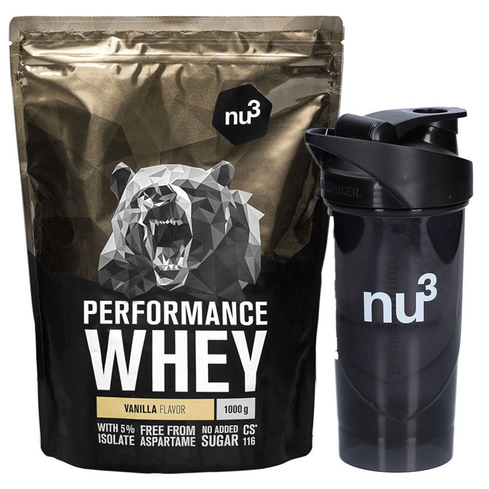 nu3 Performance Whey, Vanille - Proteinpulver + nu3 Shaker Schwarz