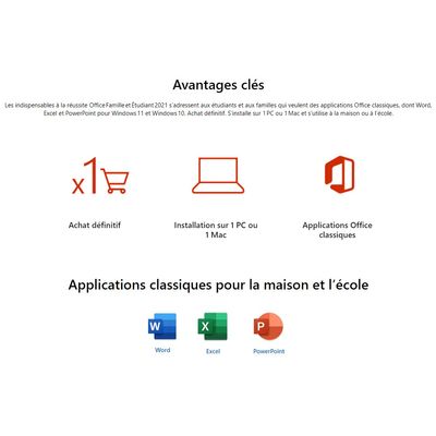 Microsoft Office Famille & Etudiant 2021 - Code d'activation envoyé par email valable pour 1 appareil
