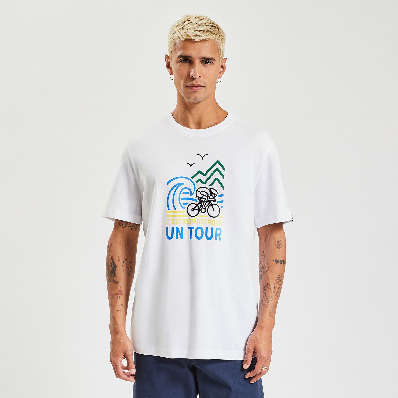 Tee shirt col rond imprimé licence Tour de France Blanc