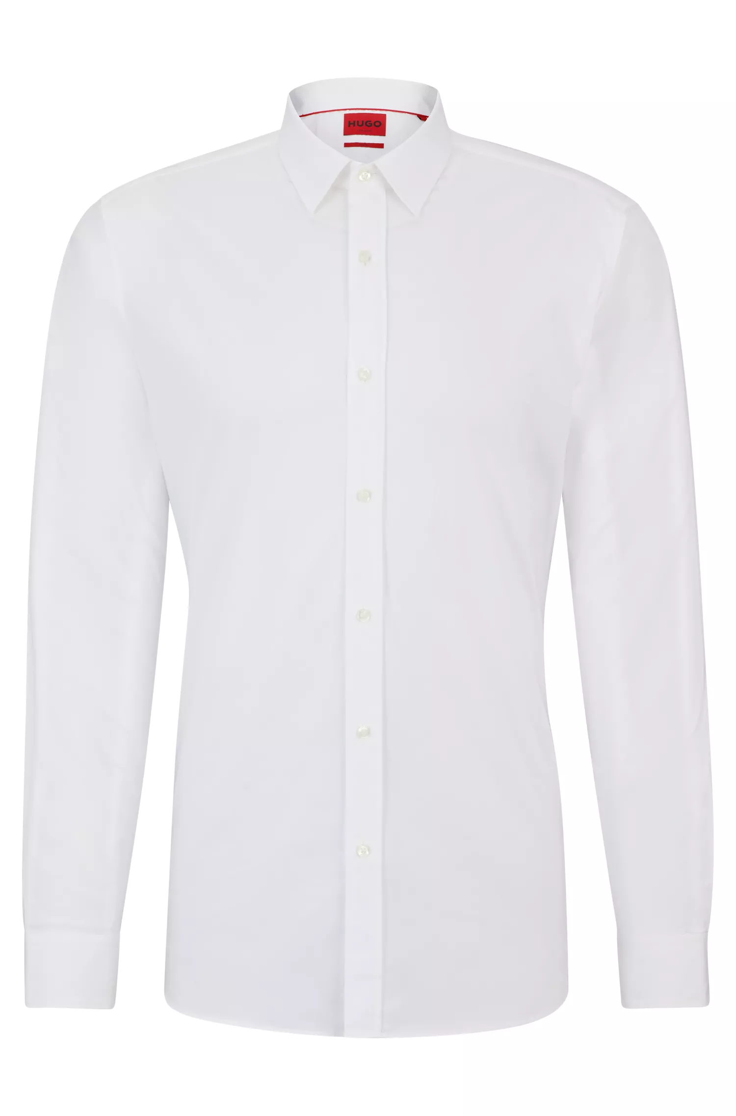 Camisa HUGO vermelha, extra slim fit, em popeline de algodão elástico.
