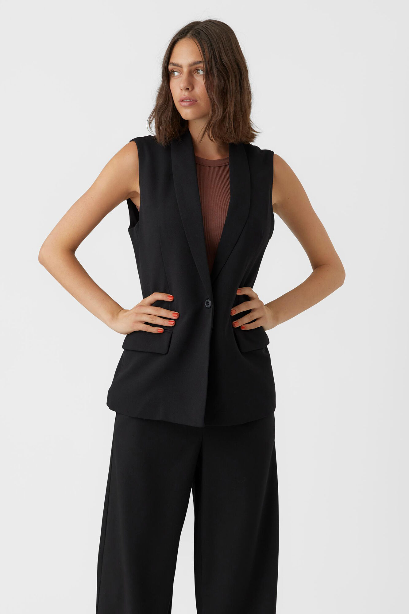 Chaleco oversize cuello solapa - Preto