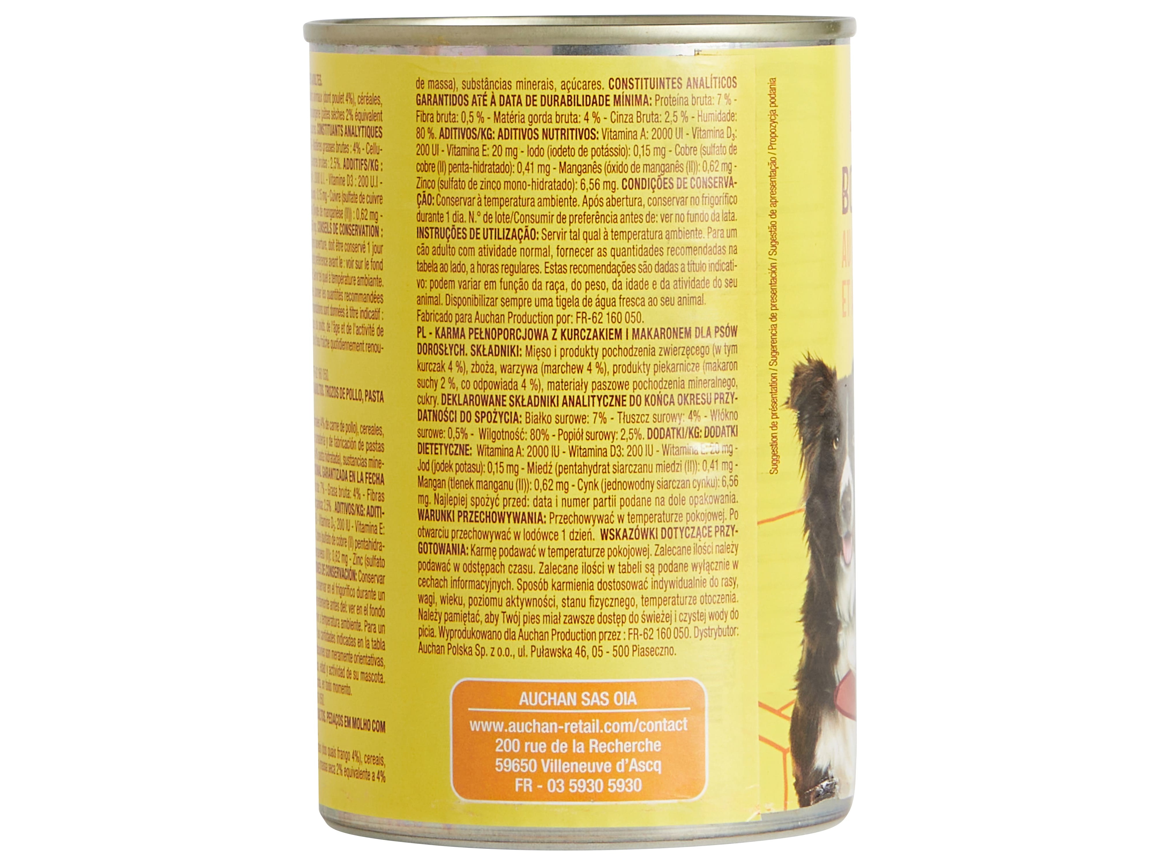 COMIDA HÚMIDA PARA CÃO AUCHAN PEDAÇOS EM MOLHO FRANGO E COM MASSA 400G