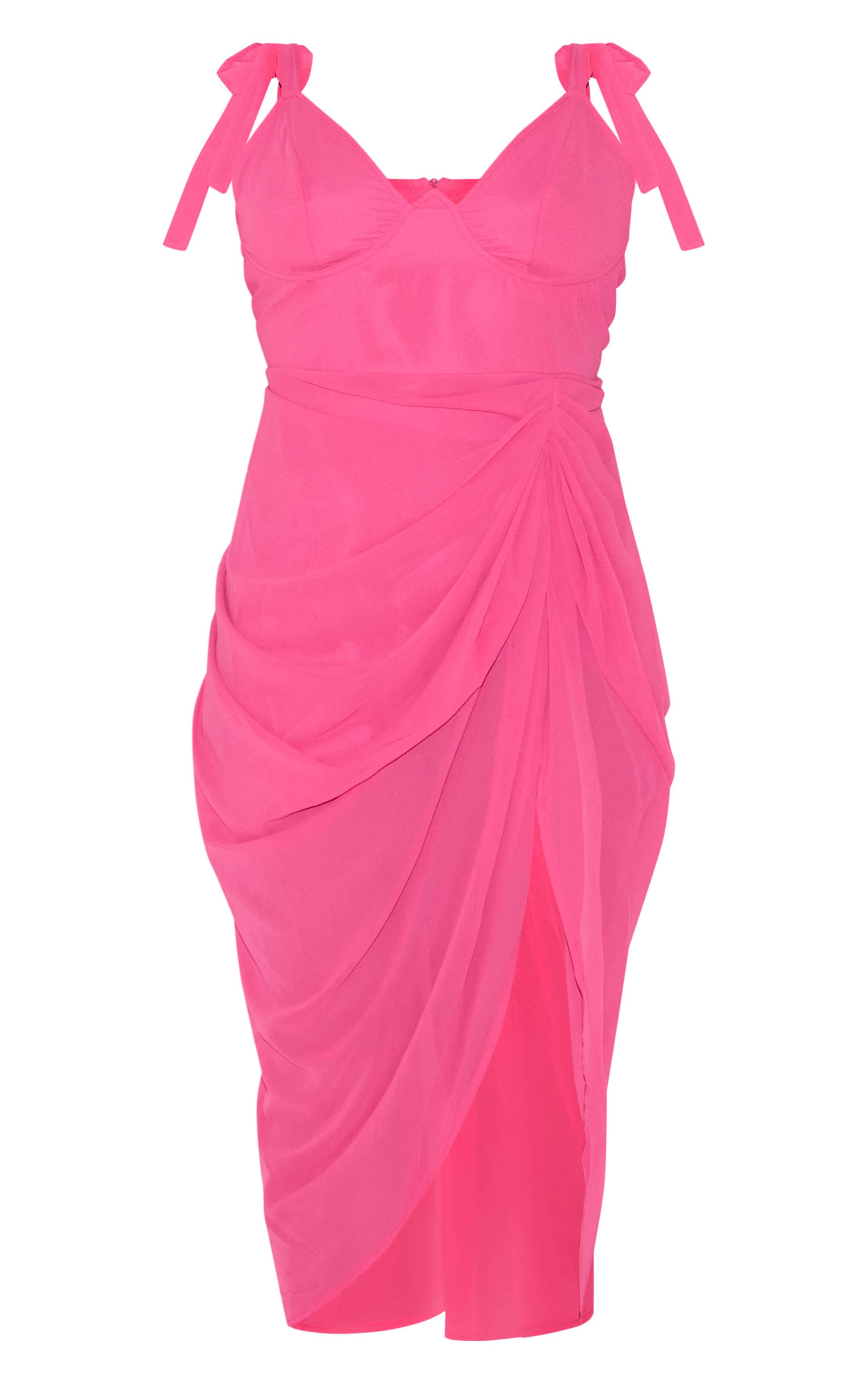 Rose Vif Robe Midi Drapée Grande Taille Avec Détail À Armatures