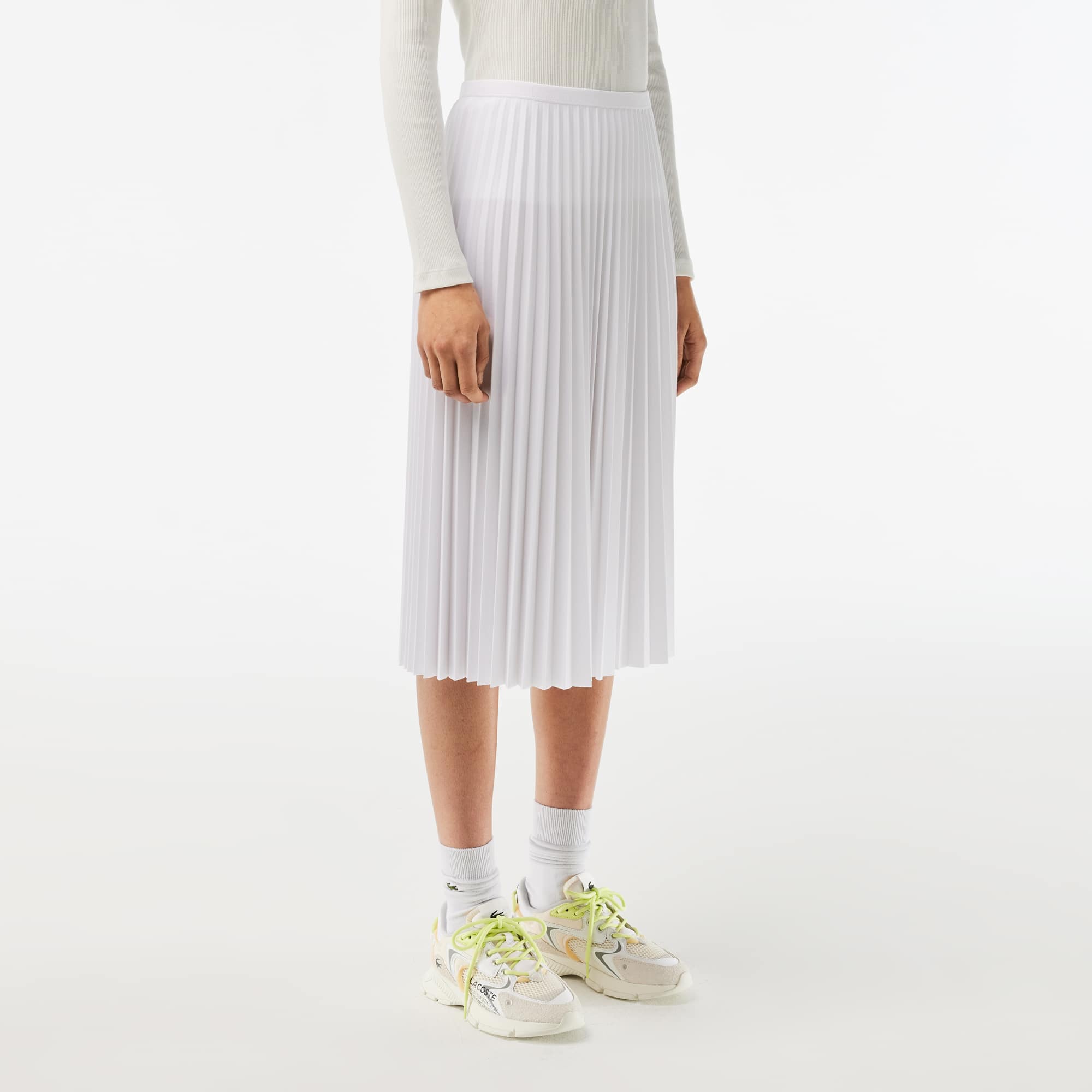 Jupe plissée unie fluide à taille élastiquée Robes & Jupes - Blanc - Lacoste - Femme