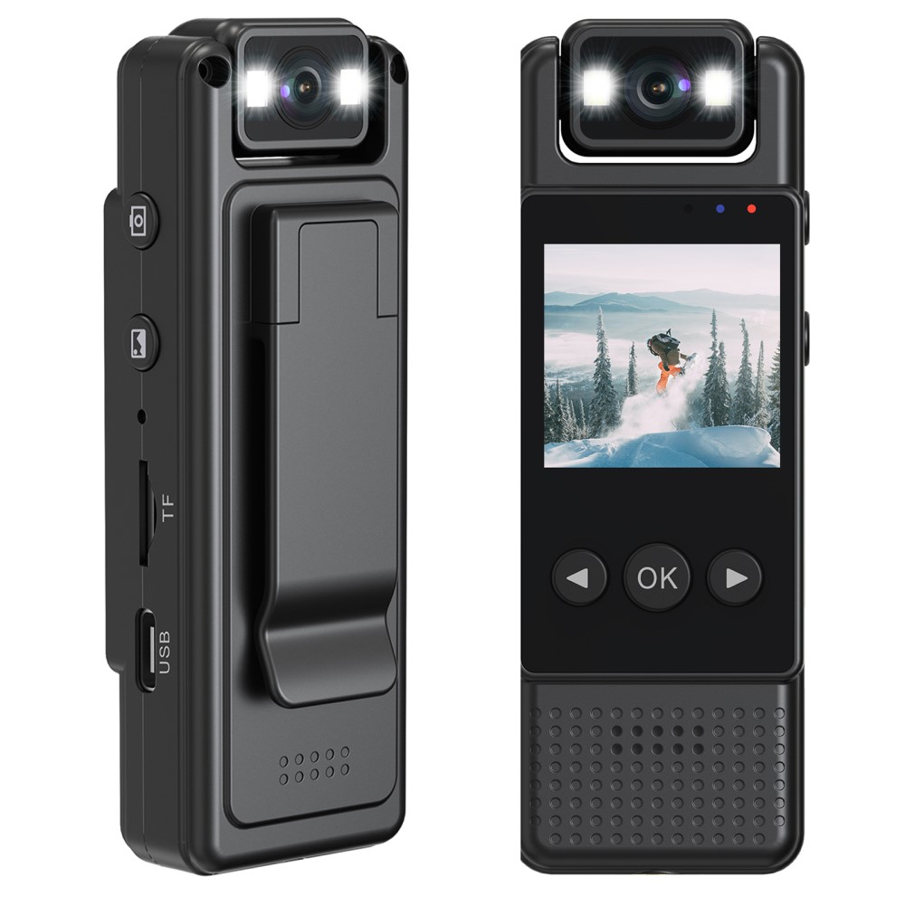 Mini FullHD 1080p Kamera Bodycam mit TFT Display / Sprachaufzeichnung / Nachtsicht / MicroSD Slot / 180° Rotation und Clip-Halter - Schwarz