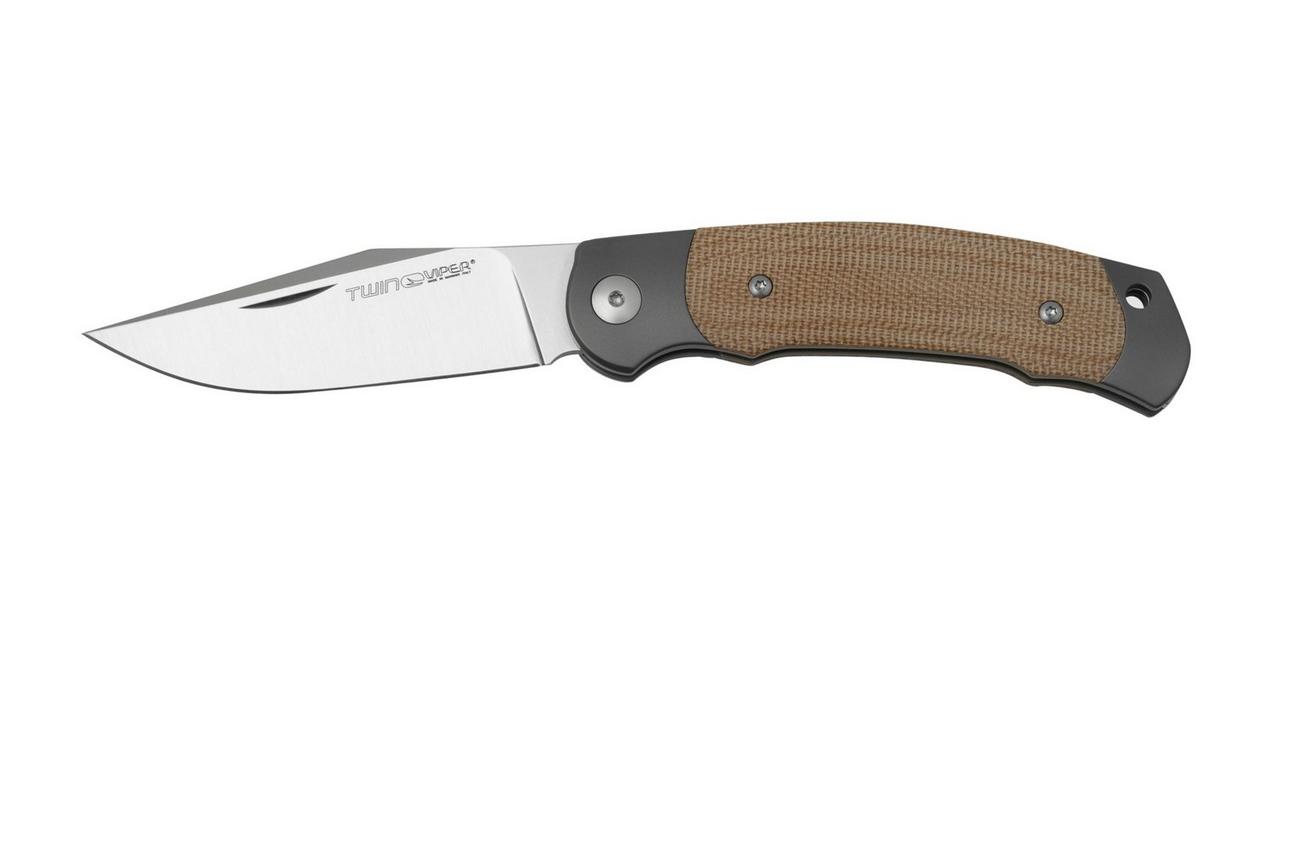 Viper Twin, V6002CN, Satin M390, Natural Canvas Micarta zakmes, Fabrizio Silvestrelli design