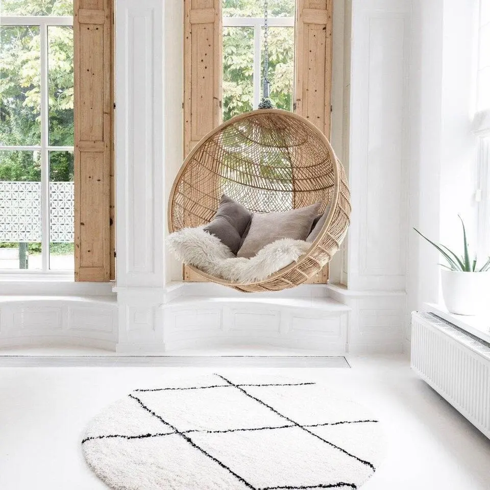 Interieur05 rond berber vloerkleed Nea wit/zwart - 160 x 160 cm