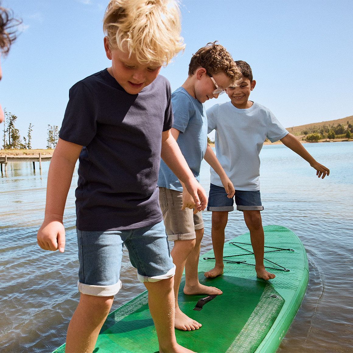 Famy 3 Jungen T-Shirts im Basic-Look blau / hellblau / dunkelblau