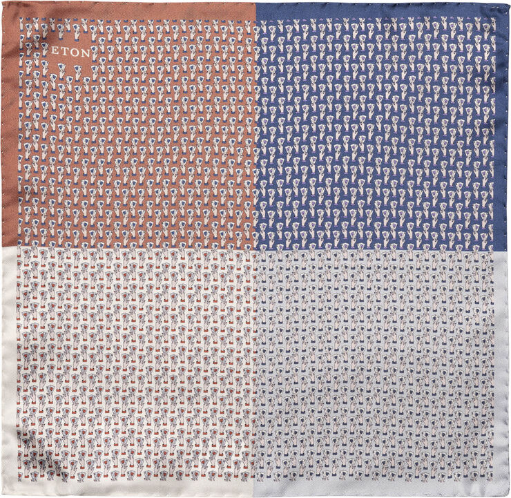 ETON Mid Blue Motif Silk Pocket Square Blå