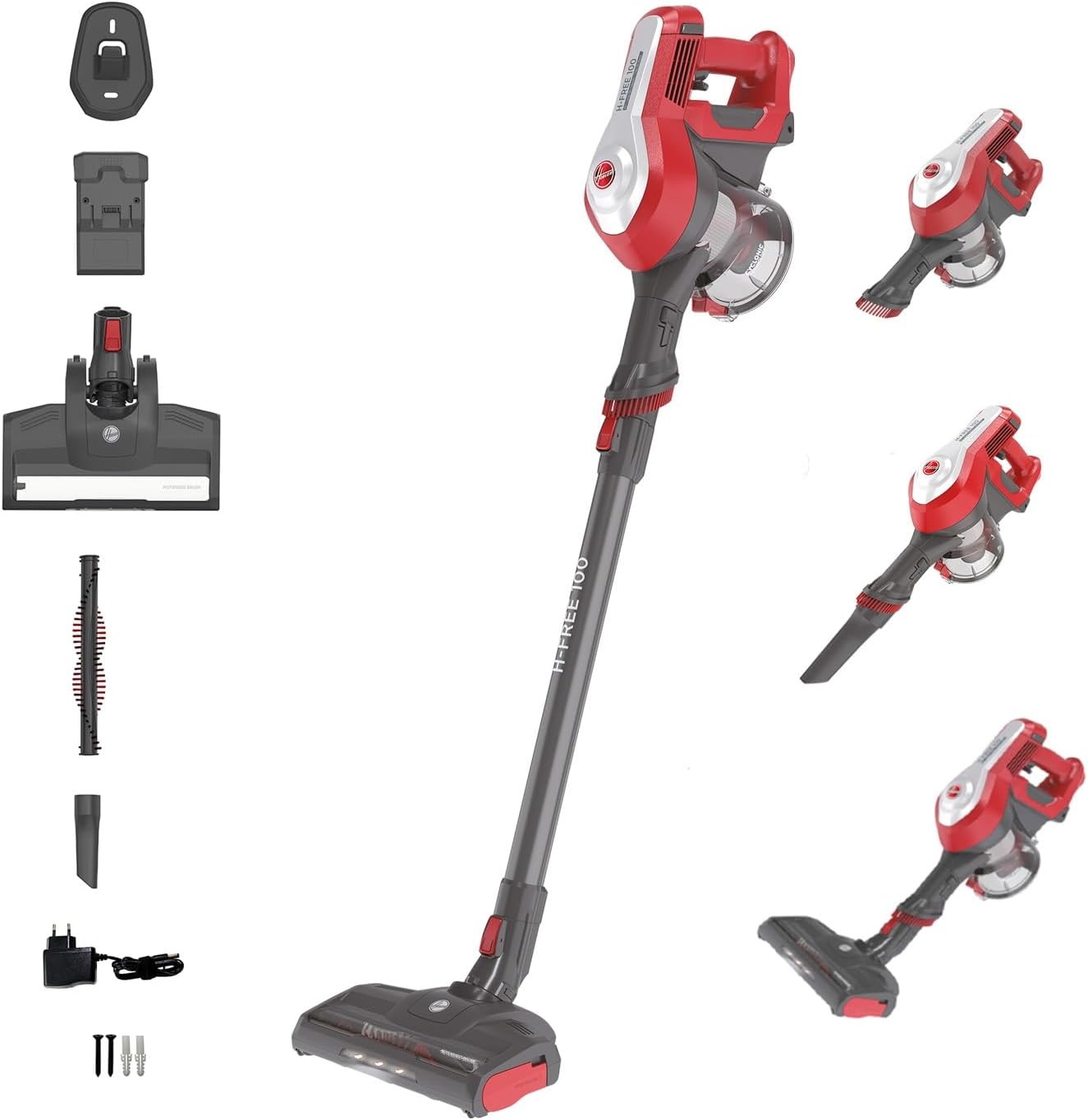 Hoover Akku-Staubsauger H-Free 100 Home ohne Beutel mit bis zu 40 Min. Laufzeit I Staubsauger kabellos mit LED-Licht, XL Staubbehälter & Parkfunktion I Akkusauger mit Fugendüse & Staubbürste