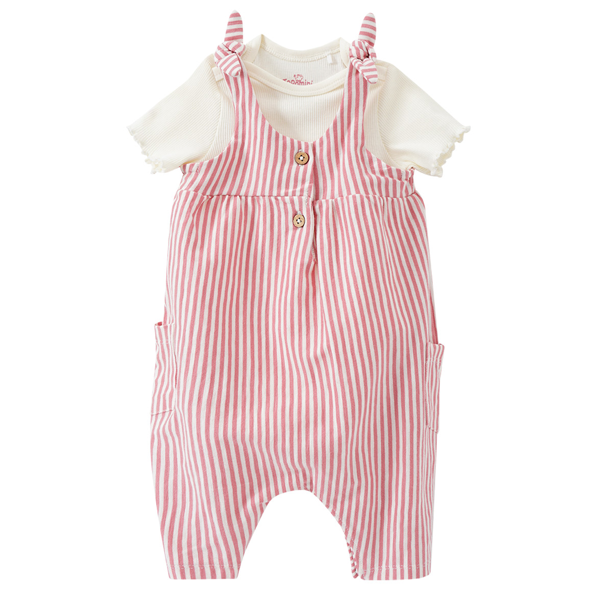 Topomini Pure Collection Baby Overall und Body im Set dunkelrosa / weiss / creme