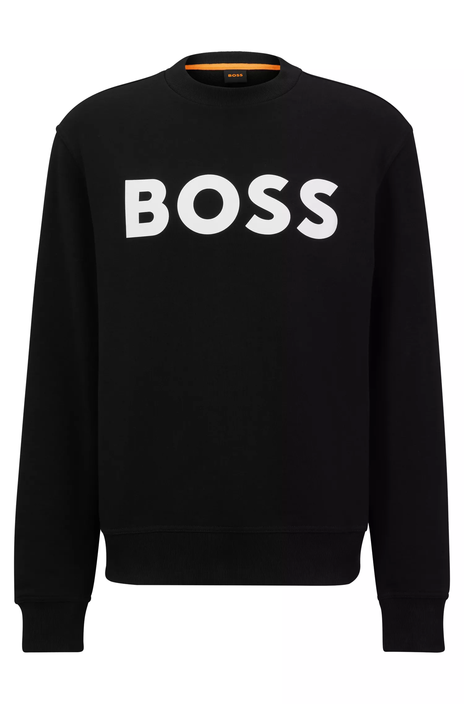 Moletom BOSS laranja, modelagem relaxada em algodão felpudo com logo emborrachado.