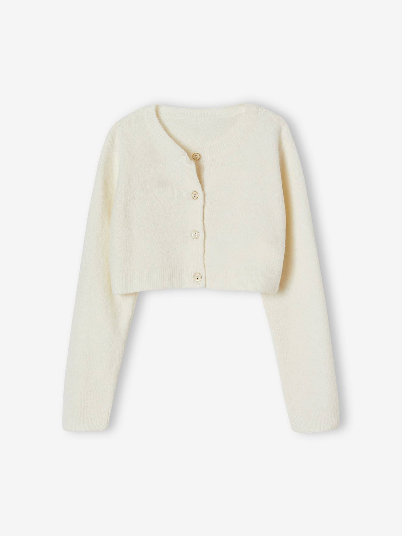 Casaco bolero de malha em tom cru para meninas