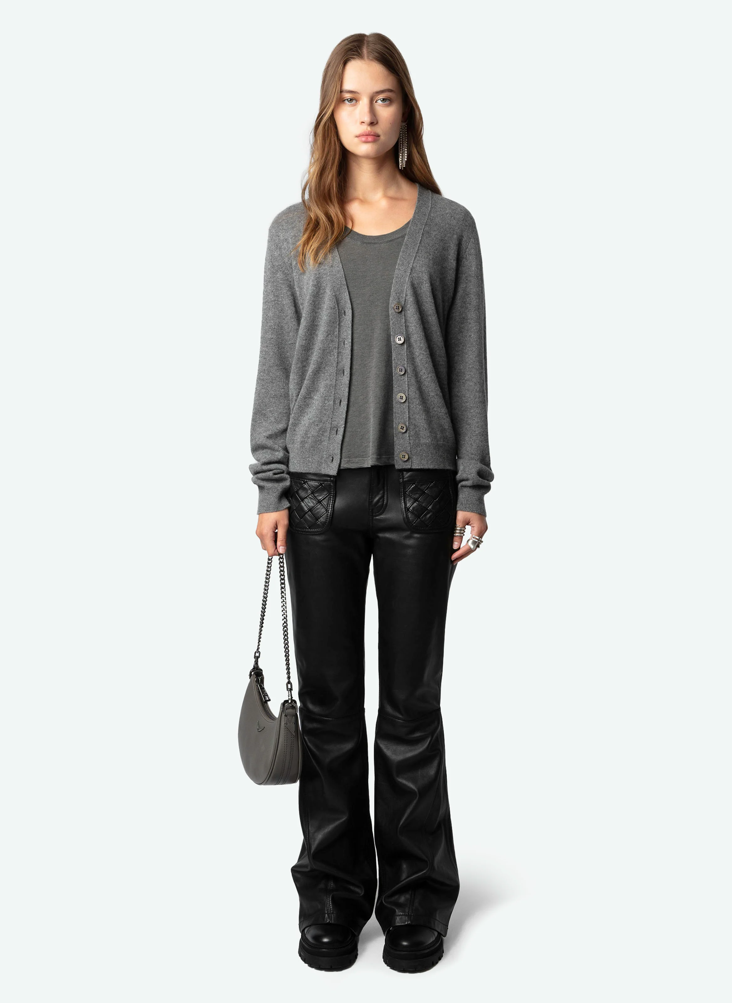 JEMMY - Cardigan à patch en cachemire | Gris
