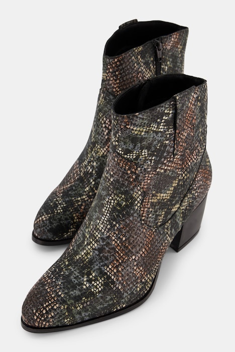 Leder-Stiefeletten, Schlangenlederoptik, Weite H