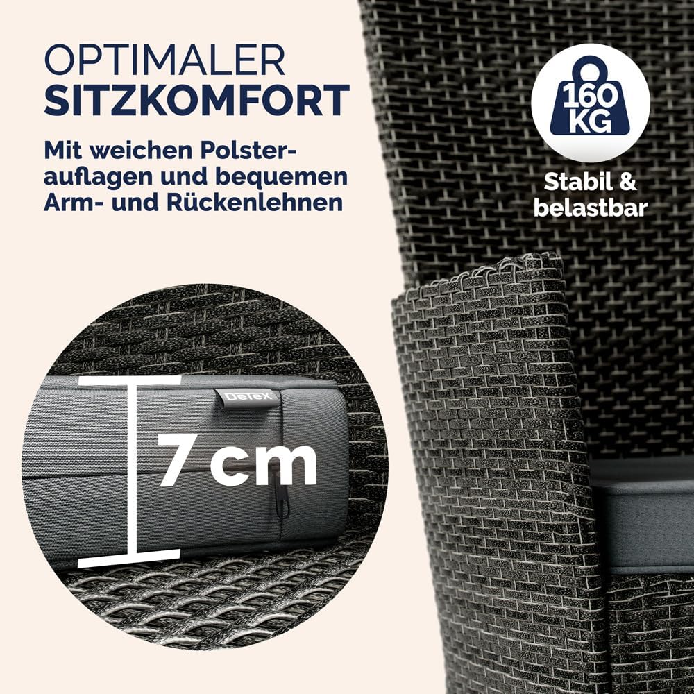 Casaria® Gartenmöbel Set 8 Personen Stühle inkl. 7cm Polster & Abdeckung Tisch 190x90cm 160kg Belastbar Wetterfest Polyrattan Stapelbar Terrasse Möbel Grau