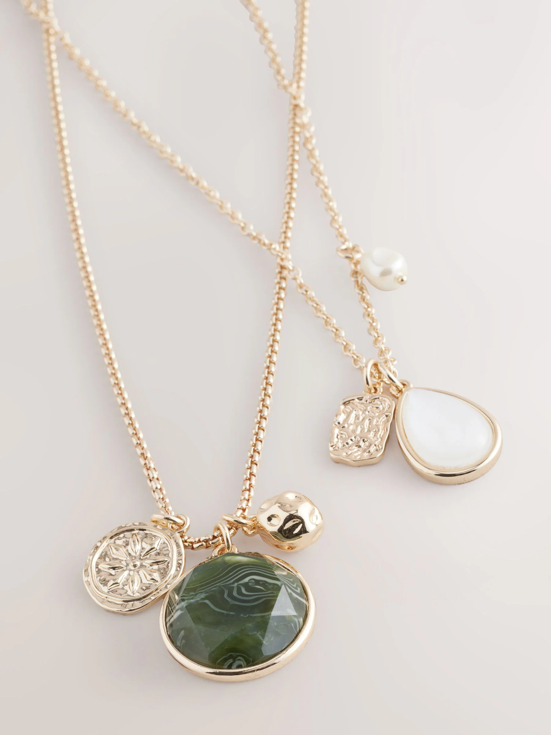 Goudkleurig - Two Layer Pearl Effect Pendant Necklace
