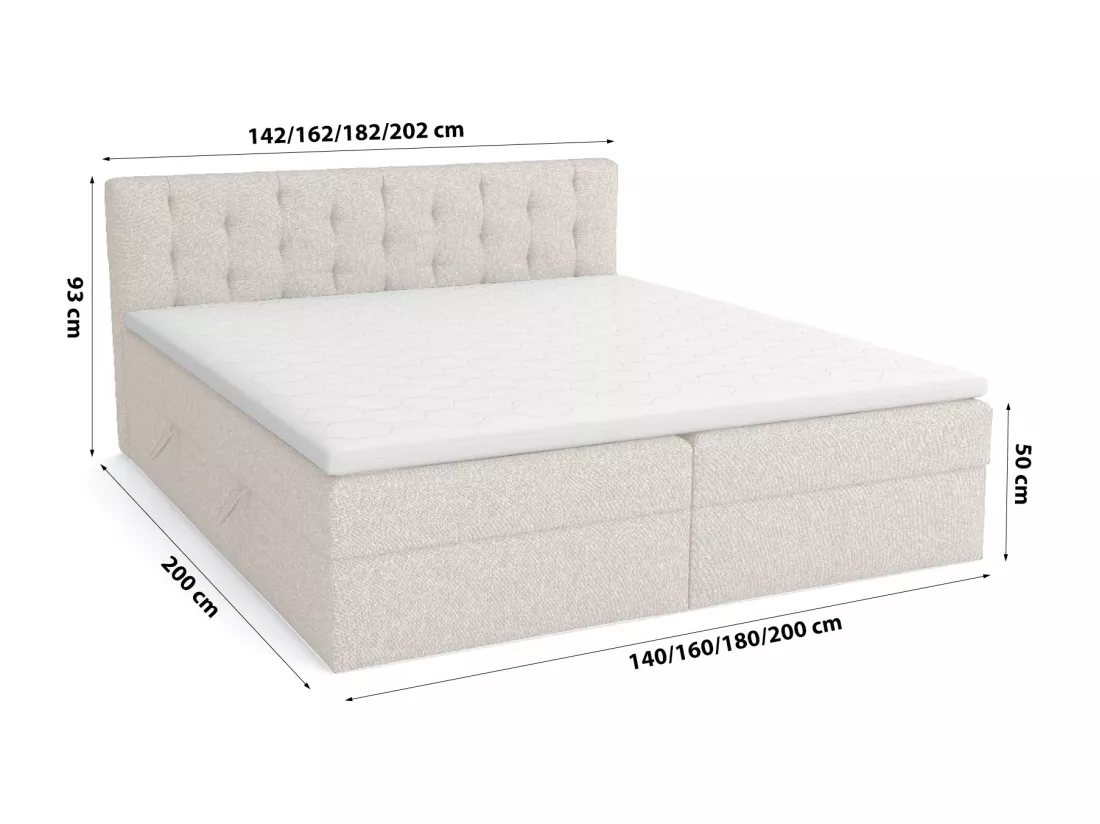 LIT BOXSPRING avec surmatelas Merano 180x200 cm, beige