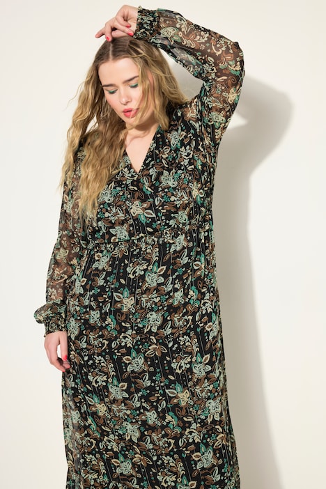 Maxikleid, A-Line, Flower Print, Wrap-Effekt
